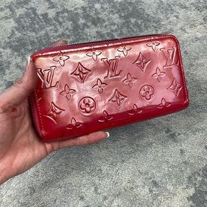 Louis Vuitton Monogram Vernis Long Zip Wallet Needs Repair Red Cherry